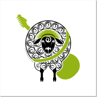 Green guitar sheep Posters and Art